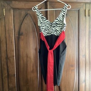 City Triangles- zebra black, red trim, With pockets  (size 7)